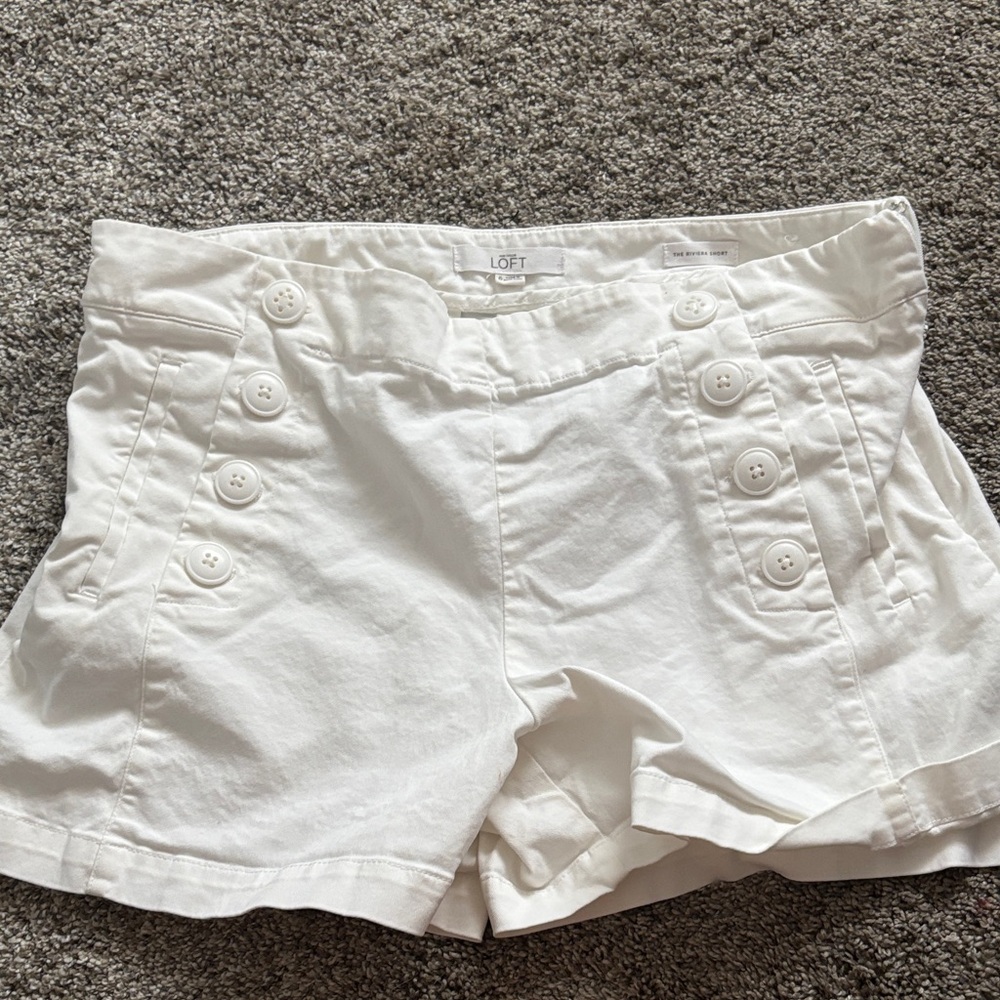 LOFT High Waist White Button Shorts - Picture 5 of 5